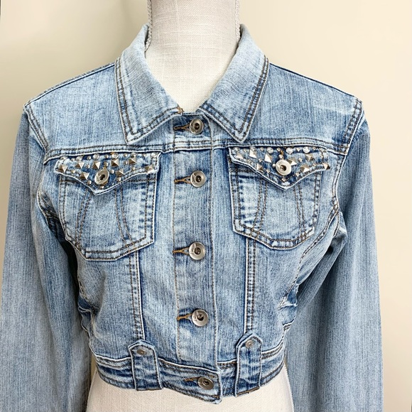 Soho Babe Cropped Jeweled Studded Jean Jacket Medium - Picture 2 of 11